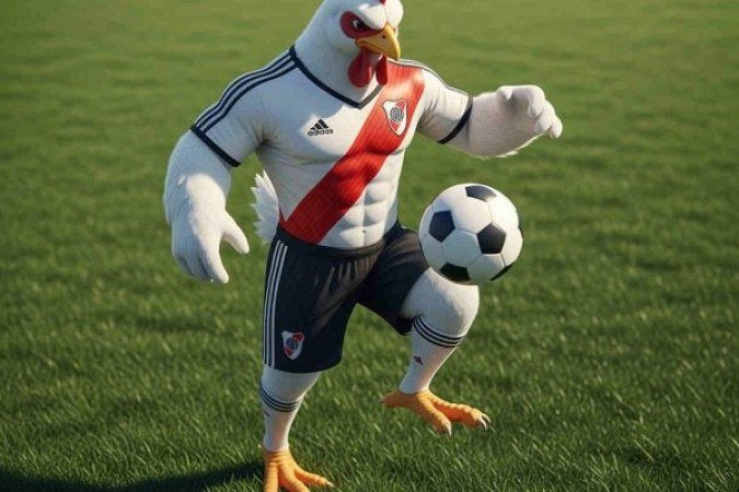 Já no Grupo E, o River Plate não tem um mascote oficial. No entanto, a imagem de uma galinha tornou-se associada ao time, especialmente entre torcedores rivais. Apesar dessa conotação negativa, a imagem da galinha foi, em certos momentos, incorporada de forma bem-humorada por parte da torcida. Foto: Criado por IA/ Google Gemini
