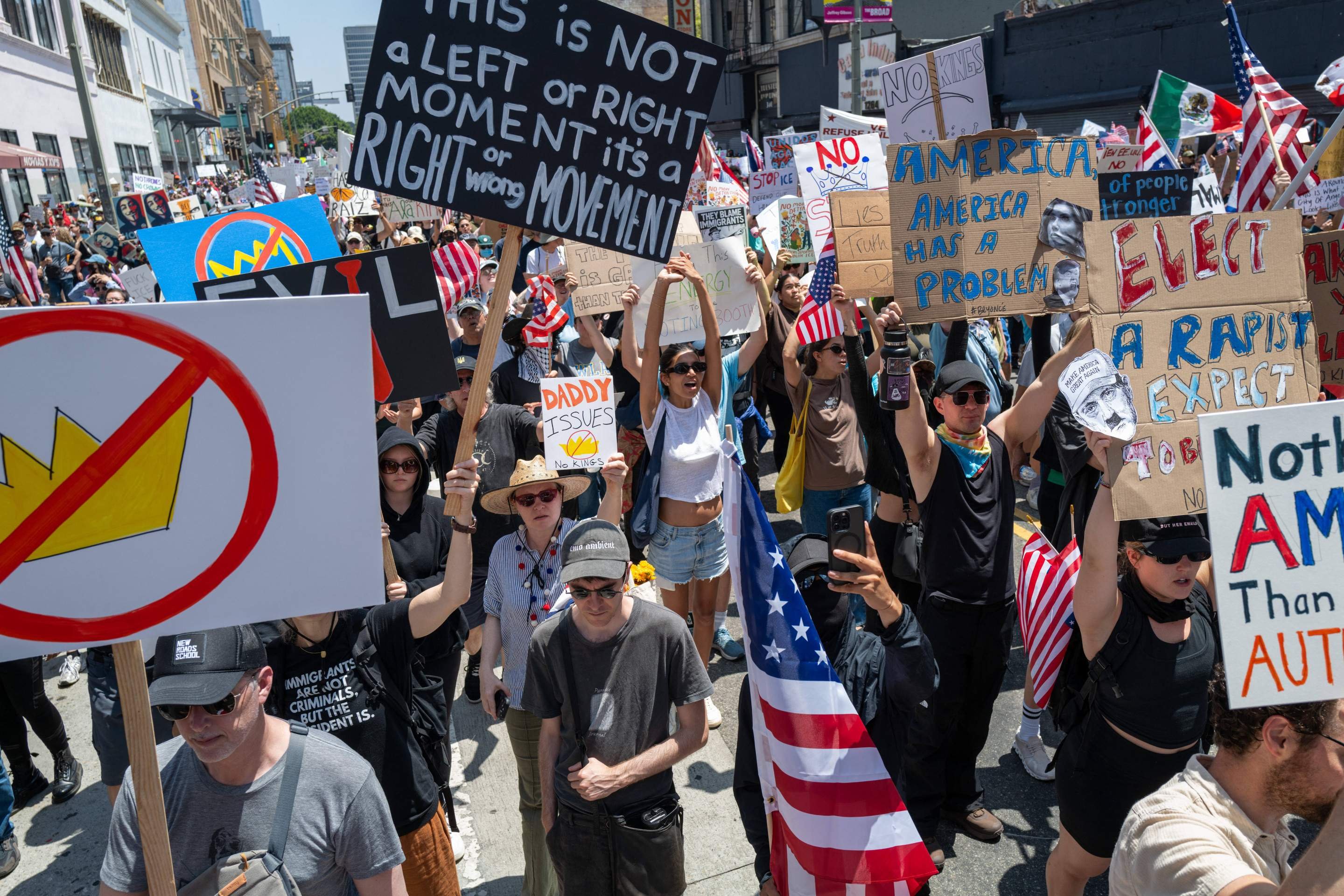  LOS ANGELES- JUNE 14: Thousands of protesters gather in downtown Los Angeles for an anti-Trump 