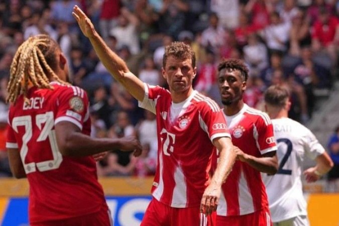 Thomas Müller celebra um dos seus gols na goleada sobre o Auckland, da Nova Zelândia, na estreia da equipe no Mundial de Clubes - (crédito: Foto: Dylan Buell/Getty Images) Thomas Müller celebra um dos seus gols na goleada sobre o Auckland, da Nova Zelândia, na estreia da equipe no Mundial de Clubes - (crédito: Foto: Dylan Buell/Getty Images)