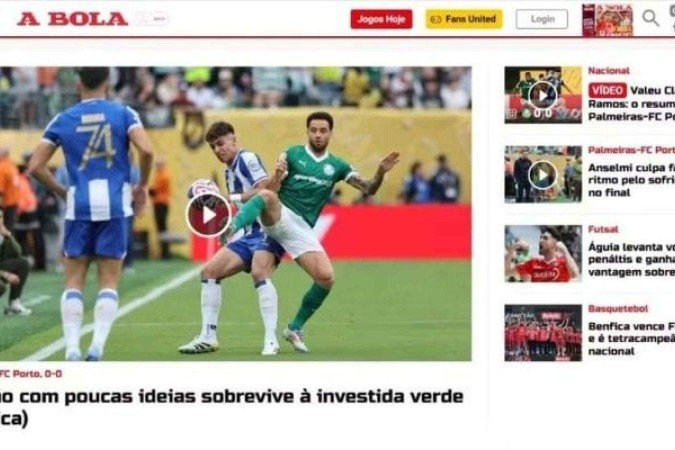 Jornal português detona atuação do Porto contra o Palmeiras - (crédito: Foto: Reprodução) Jornal português detona atuação do Porto contra o Palmeiras - (crédito: Foto: Reprodução)
