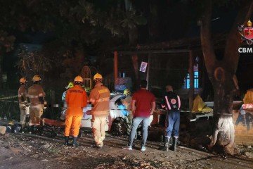Carro colide com muro na Asa Sul durante a noite de segunda-feira -  (crédito: Divulgação/CBMDF)