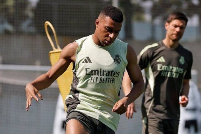 Mbappé durante treinamento do Real Madrid nos Estados Unidos - (crédito: Foto: Divulgação) Mbappé durante treinamento do Real Madrid nos Estados Unidos - (crédito: Foto: Divulgação)
