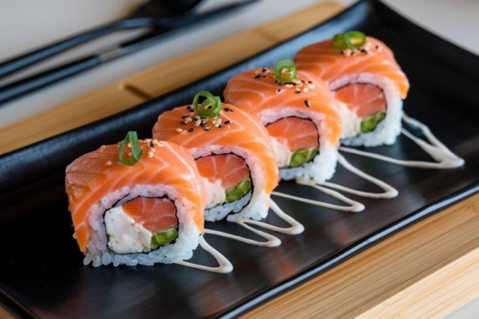Sushi com salmão e cream cheese (Imagem: Food is Love | Shutterstock) - (crédito: EdiCase) Sushi com salmão e cream cheese (Imagem: Food is Love | Shutterstock) - (crédito: EdiCase)