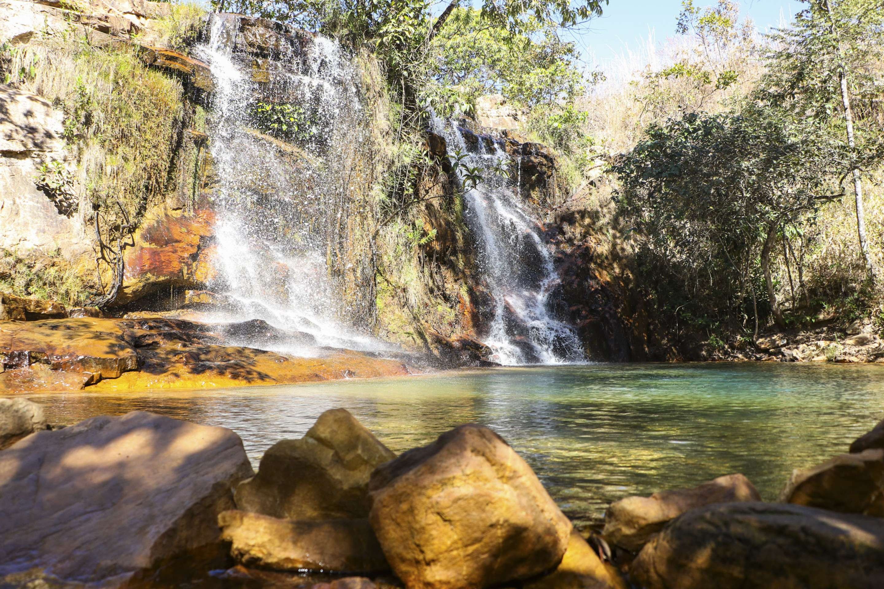 Complexo de cachoeiras Po&ccedil;o Azul, em Brazl&acirc;ndia