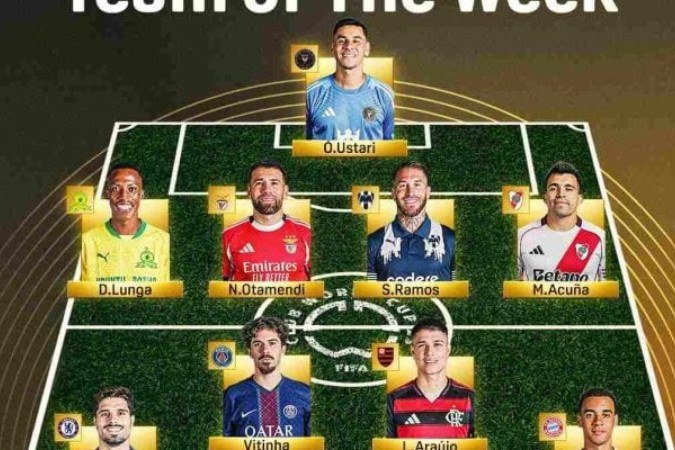 Seleção da primeira rodada do Mundial conta com dois brasileiros - (crédito: Reprodução/DAZN) Seleção da primeira rodada do Mundial conta com dois brasileiros - (crédito: Reprodução/DAZN)