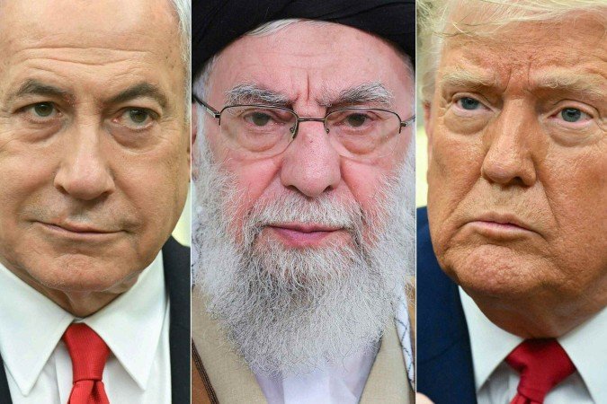 Benjamin Netanyahu, Ayatollah Ali Khamenei e President Donald Trump  -  (crédito:  AFPSAUL LOEB / various sources / AFP)