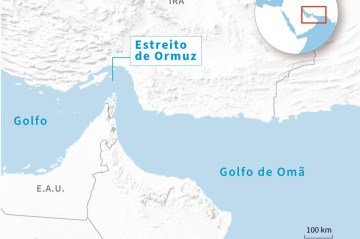 Mapa do estreito de Ormuz -  (crédito: Jean-Michel CORNU, Maria-Cecilia REZENDE, Jonathan WALTER, Sylvie HUSSON / AFP)