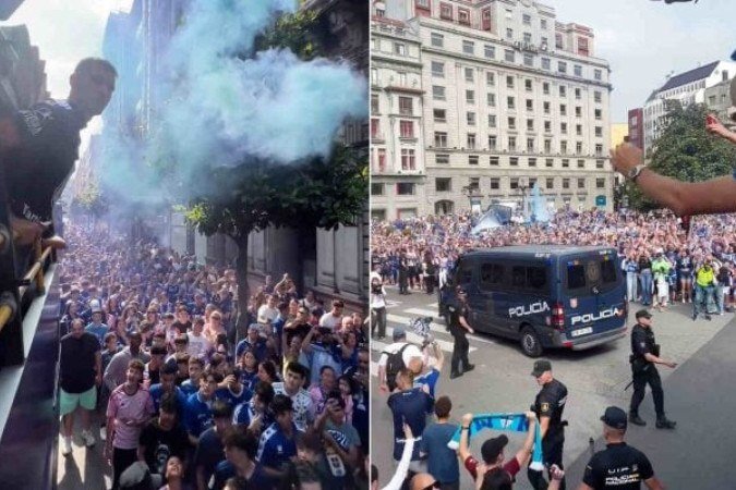 Festa da torcida neste sábado (21) e visita à sede do governo neste domingo. Oviedo na 1ª divisão da Espanha após 24 anos - (crédito: Foto:reprodução/instagram) Festa da torcida neste sábado (21) e visita à sede do governo neste domingo. Oviedo na 1ª divisão da Espanha após 24 anos - (crédito: Foto:reprodução/instagram)