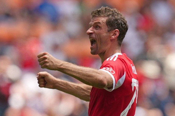 Thomas Muller foi o primeiro atleta a fazer um gol no novo formato do mundial de clubes e na Copa do Mundo de seleções - (crédito: Getty Images via AFP) Thomas Muller foi o primeiro atleta a fazer um gol no novo formato do mundial de clubes e na Copa do Mundo de seleções - (crédito: Getty Images via AFP)