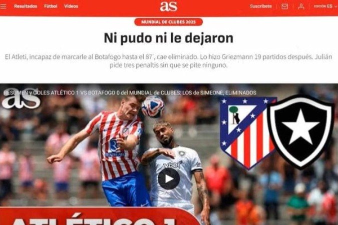 Imprensa internacional destaca desempenho do Botafogo no Mundial de Clubes - (crédito: Foto: Reprodução/X) Imprensa internacional destaca desempenho do Botafogo no Mundial de Clubes - (crédito: Foto: Reprodução/X)