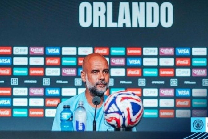 Guardiola durante entrevista coletiva no Mundial de Clubes -  (crédito: Foto: Divulgação)