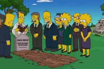 Cena do último episódio da temporada 36 de Os Simpsons: enterro de Marge, 35 anos no futuro -  (crédito: Reprodução/The Simpsons/Disney+ via redes sociais)