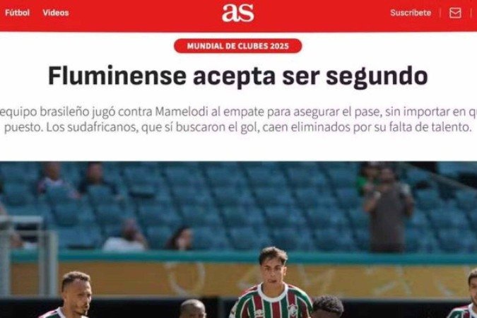Fluminense teve uma postura que não agradou os jornais espanhóis diante do Mamelodi - (crédito: Foto: Reprodução) Fluminense teve uma postura que não agradou os jornais espanhóis diante do Mamelodi - (crédito: Foto: Reprodução)