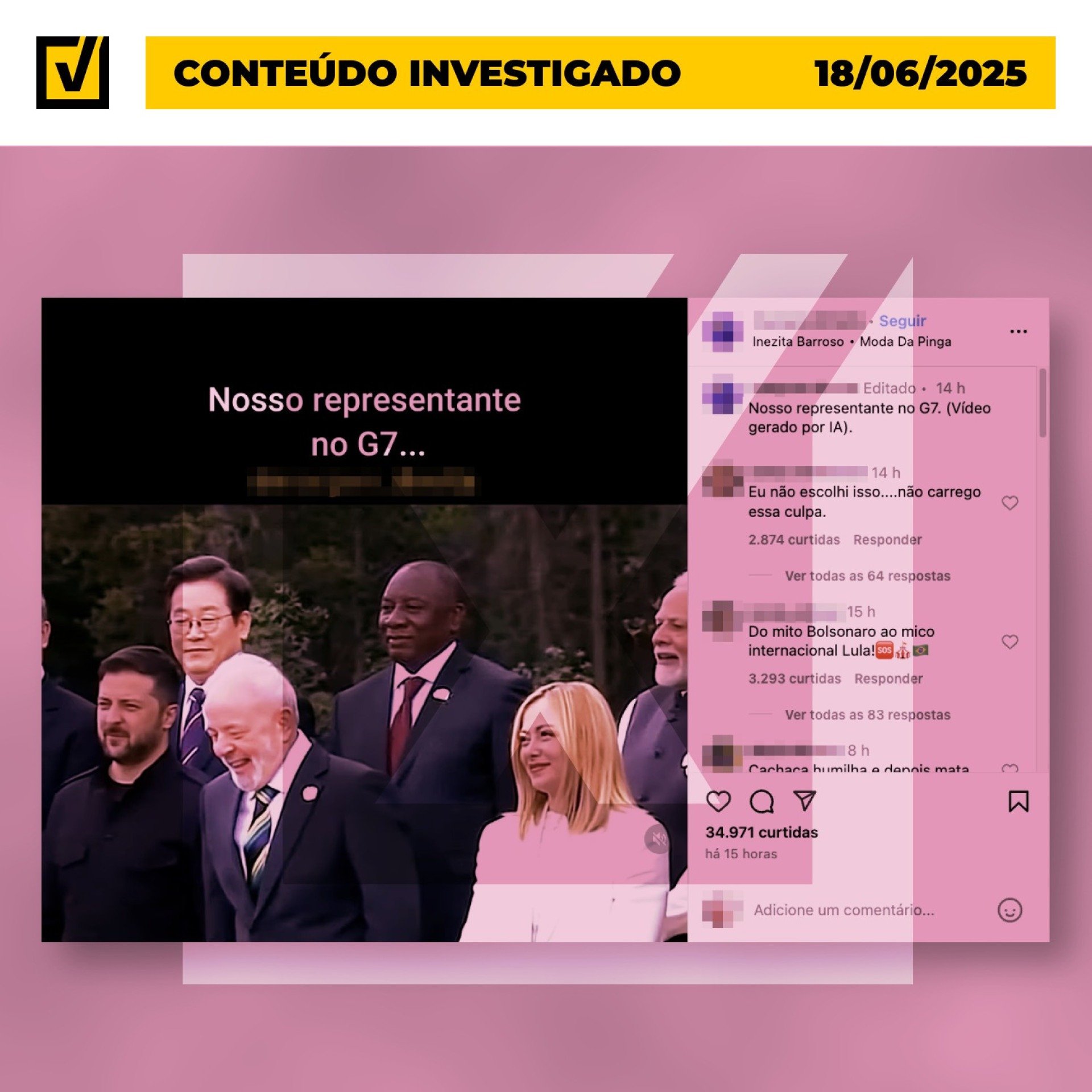 É manipulado com ferramentas de inteligência artificial o vídeo que sugere que o presidente Luiz Inácio Lula da Silva (PT) estava sob o efeito de álcool durante o encontro do G7 - (crédito: Reprodução/Comprova) É manipulado com ferramentas de inteligência artificial o vídeo que sugere que o presidente Luiz Inácio Lula da Silva (PT) estava sob o efeito de álcool durante o encontro do G7 - (crédito: Reprodução/Comprova)