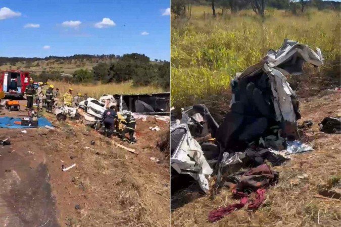 Acidente entre carro e carreta deixa duas pessoas mortas da GO-080 -  (crédito: Divulgação/CBMGO)