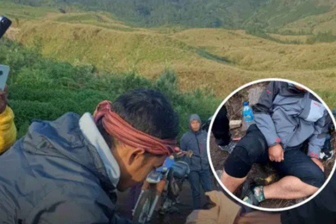 Apesar do susto, homem sobreviveu - (crédito: Reprodução/Instagram/@btn_gn_rinjani (28 de junho de 2025)) Apesar do susto, homem sobreviveu - (crédito: Reprodução/Instagram/@btn_gn_rinjani (28 de junho de 2025))