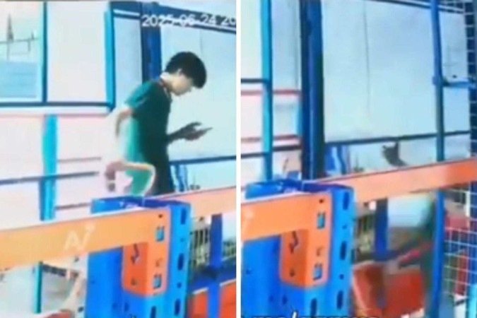 Homem não viu que elevador não estava no local e caiu em poço -  (crédito: Reprodução / redes sociais)