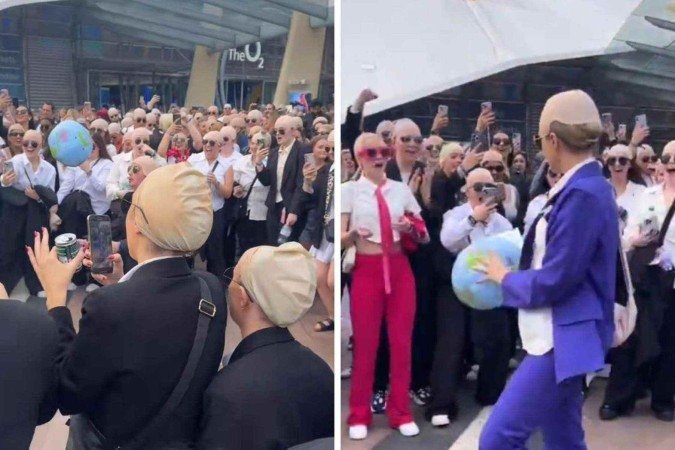Fãs com carecas falsas vão a show de Pitbull - (crédito: Reprodução / TikTok) Fãs com carecas falsas vão a show de Pitbull - (crédito: Reprodução / TikTok)