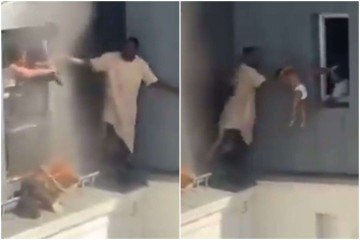 O homem que realizou o resgate está sendo chamado de 'herói' e foi identificado como Fousseynou Samba -  (crédito: Reprodução/Redes sociais)