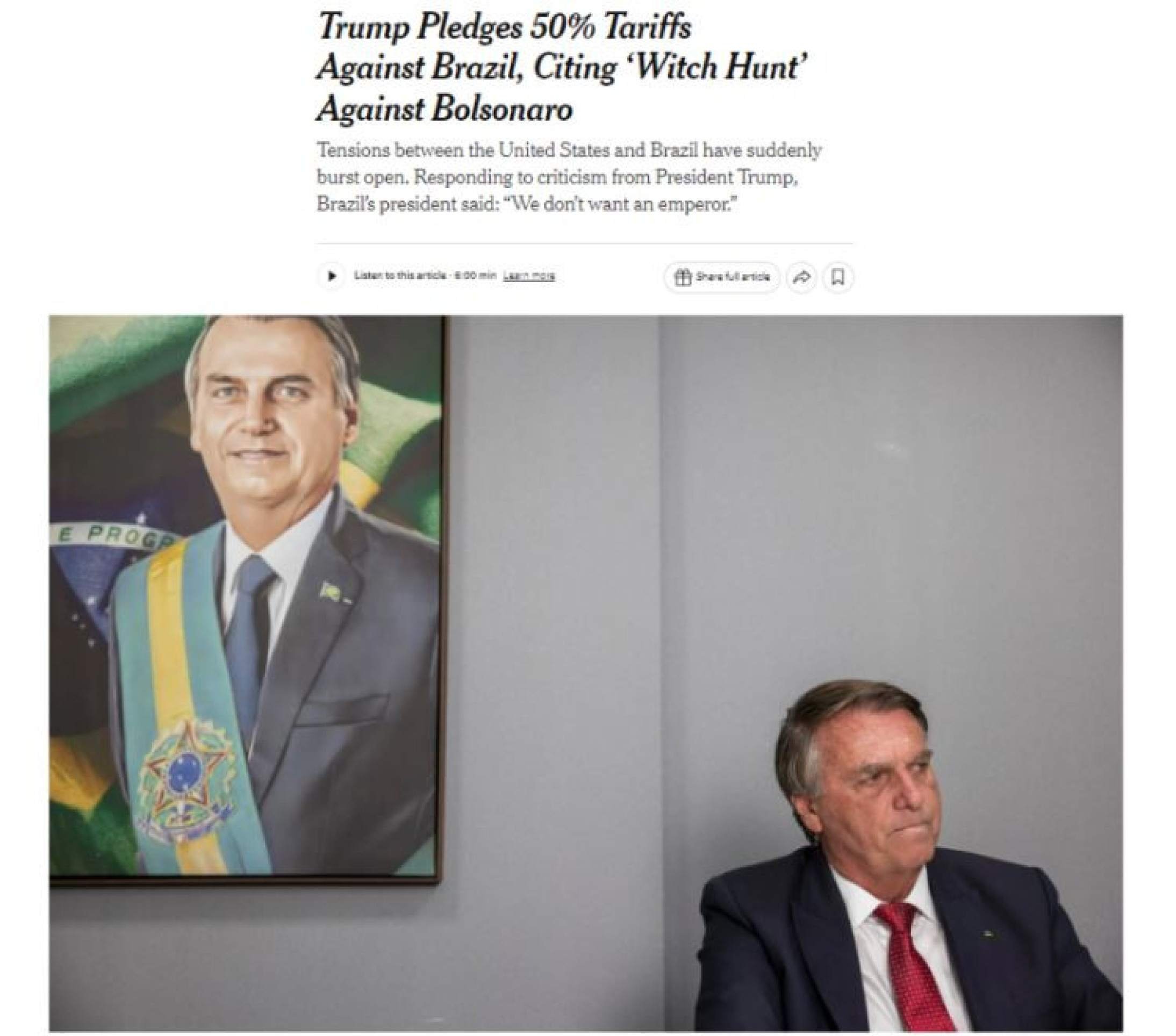 The NY Times falou sobre a 'caça as bruxas' em defesa de Bolsonaro -  (crédito: Reprodução/NY Times)