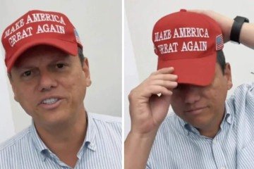 Tarcísio vem sendo criticado desde que colocou boné de apoio a Trump. Vídeo foi apagado pelo governador -  (crédito: Reprodução/Redes sociais)