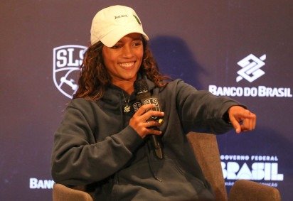 Rayssa Leal durante entrevista da etapa de Brasília do SLS -  (crédito: Paulo H. Carvalho/Agência Brasília)