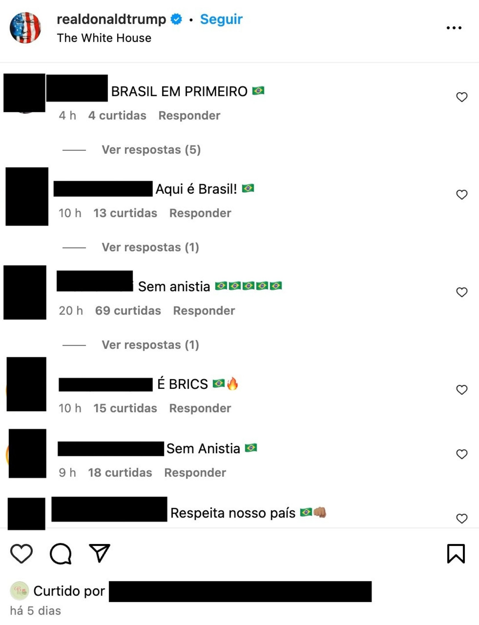 Brasileiros comentam no perfil de Trump no Instagram