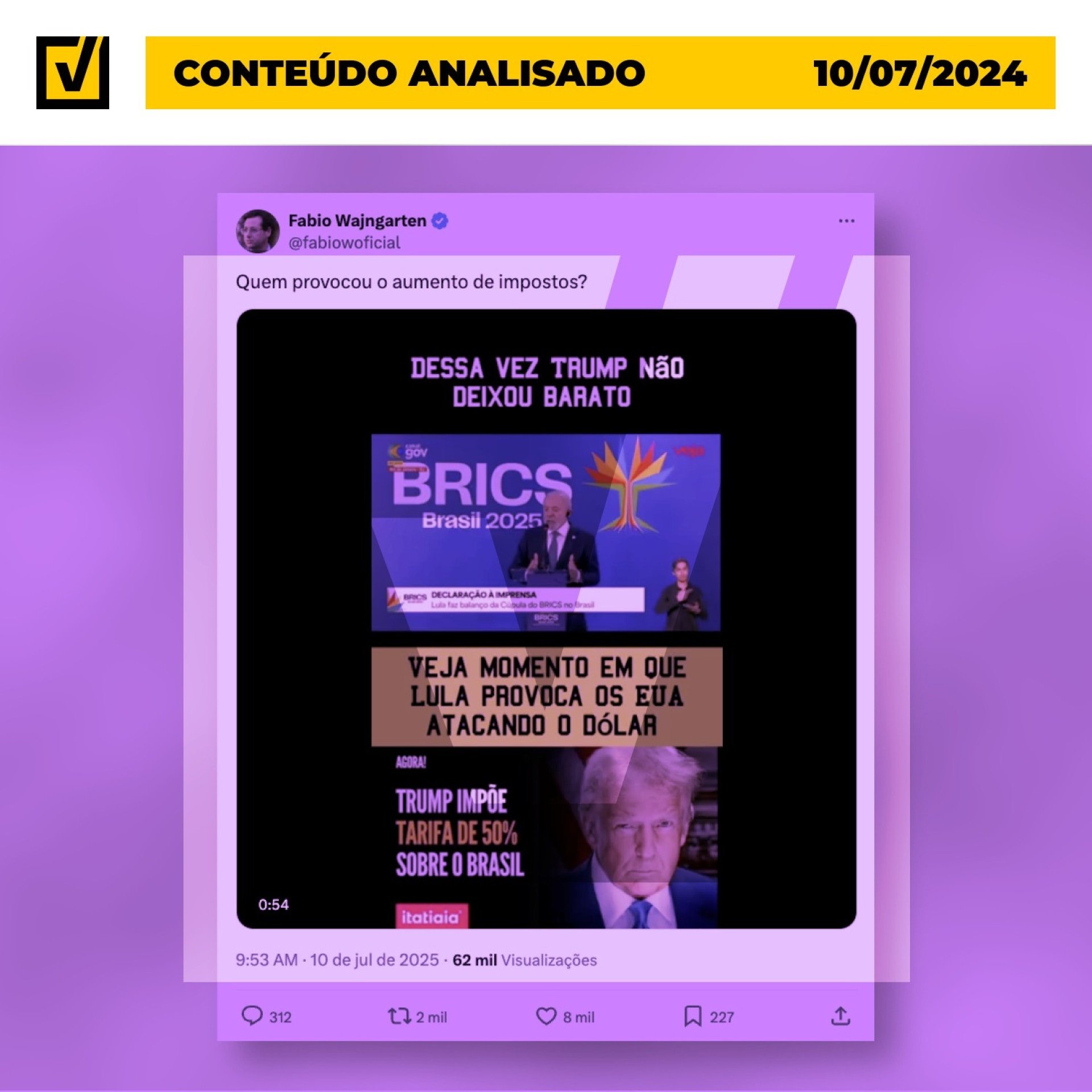 Tarifas de 50% sobre todos os produtos brasileiros anunciadas pelo presidente dos Estados Unidos, Donald Trump, alegando falta de reciprocidade nas relações comerciais entre os dois países - (crédito: Reprodução/Comprova) Tarifas de 50% sobre todos os produtos brasileiros anunciadas pelo presidente dos Estados Unidos, Donald Trump, alegando falta de reciprocidade nas relações comerciais entre os dois países - (crédito: Reprodução/Comprova)