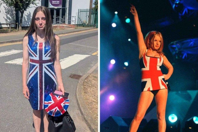 Menina recriou vestido usado por Spice Girl - (crédito: Reprodução / Dave Benett/Getty Images) Menina recriou vestido usado por Spice Girl - (crédito: Reprodução / Dave Benett/Getty Images)