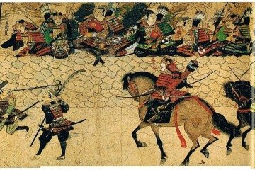 Um dos pergaminhos que mostra uma batalha em Hakata e principalmente sua muralha defensiva. A obra data de pelo menos 1293.