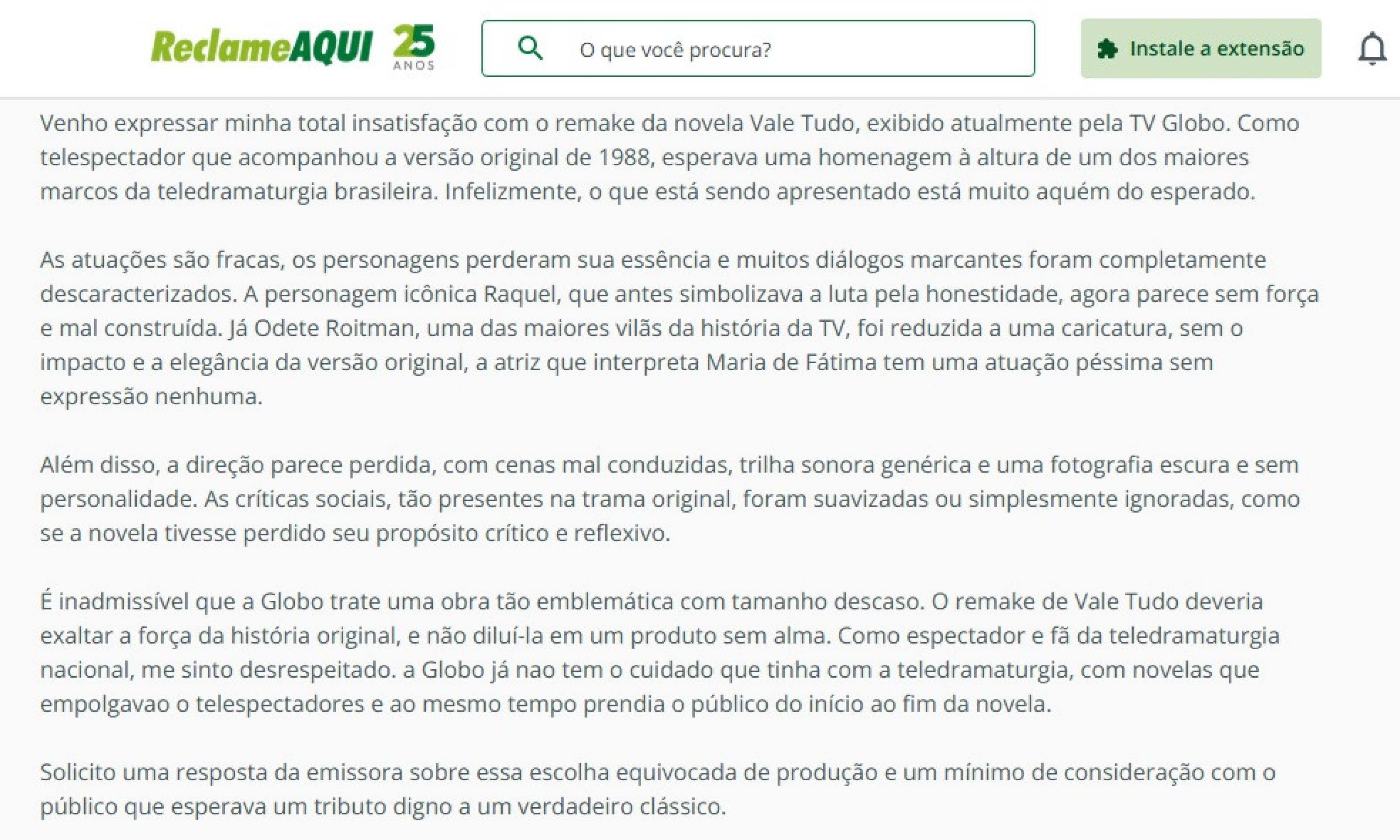 Telespectadores recorrem ao Reclame Aqui para protestar contra reprise de 