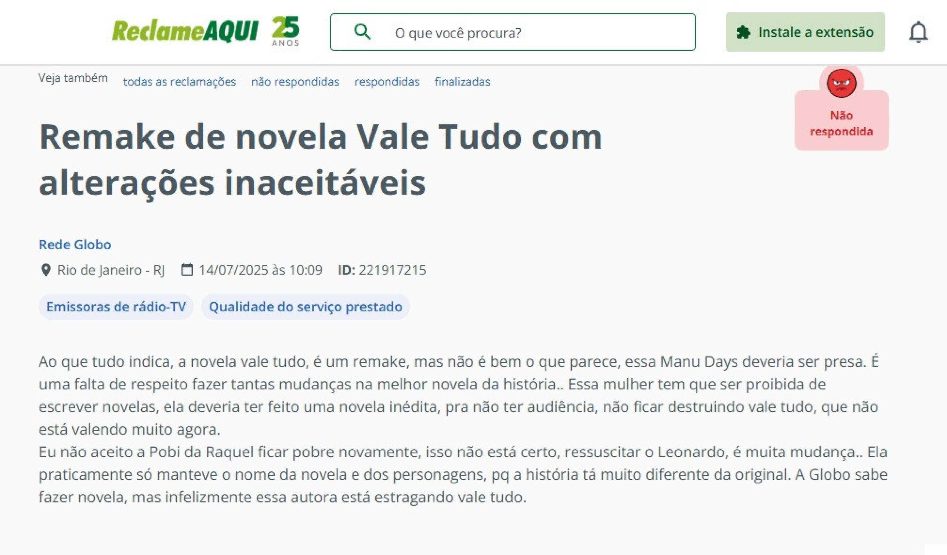 Telespectadores recorrem ao Reclame Aqui para protestar contra reprise de 