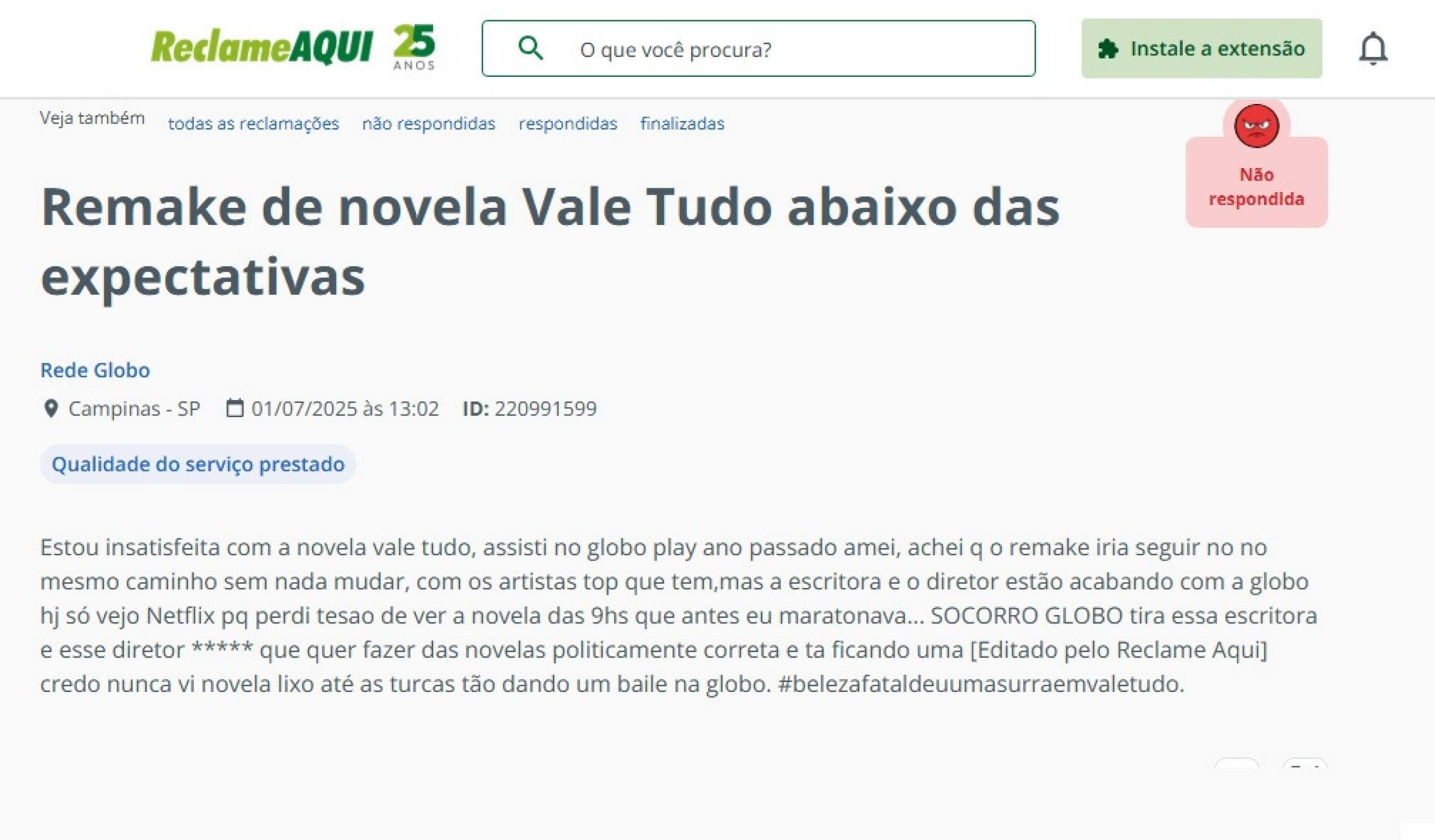 Telespectadores recorrem ao Reclame Aqui para protestar contra reprise de 