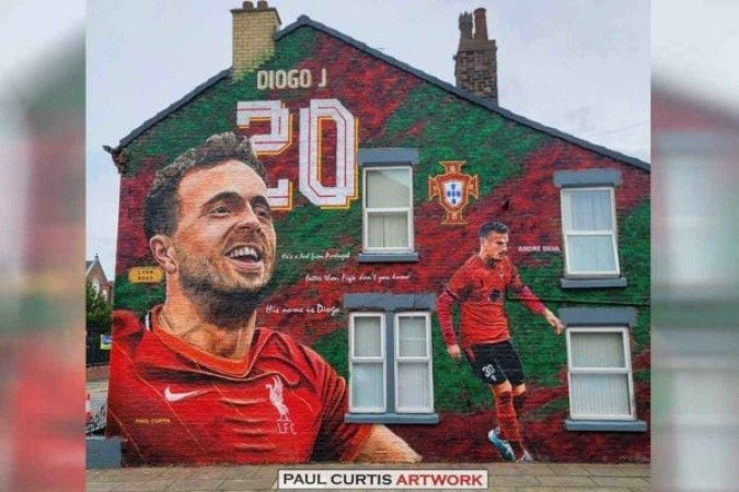 Diogo Jota ganha novo mural próximo a Anfield, em Liverpool -  (crédito: Foto: Divulgação)