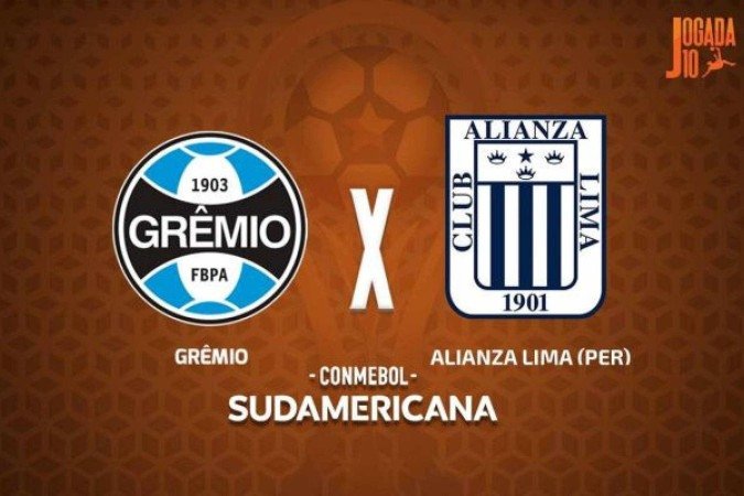 Grêmio e Alianza Lima se enfrentam, nesta quarta-feira (23), na Arena, pelo jogo de volta dos play-offs da Sul-Americana -  (crédito: Foto: Arte / Jogada10)