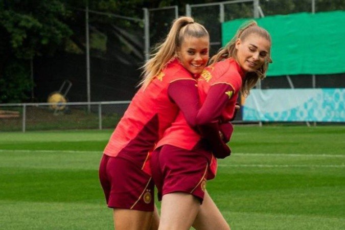 Jogadoras da Alemanha durante treinamento da equipe -  (crédito: Foto: Yuliia Perekopaiko/DFB)