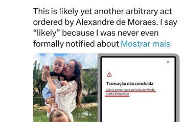 Em postagem no X, o deputado Eduardo Bolsonaro mostra movimentação bancária boqueada