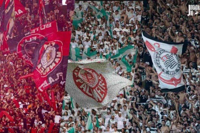 Flamengo segue no topo da lista de maior torcida do Brasil -  (crédito: Fotos: Adriano Fontes/Flamengo Cesar Greco/ Palmeiras Rodrigo Coca/Agência Corinthians)