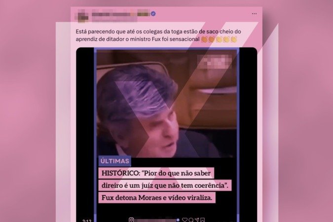 Vídeo combina trechos desconectados dos discursos de Fux e Moraes para gerar narrativa falsa -  (crédito: Reprodução/Comprova)