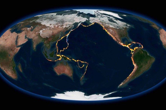 No Círculo de Fogo do Pacífico fica a maioria dos grandes vulcões do planeta - (crédito: Getty Images) No Círculo de Fogo do Pacífico fica a maioria dos grandes vulcões do planeta - (crédito: Getty Images)