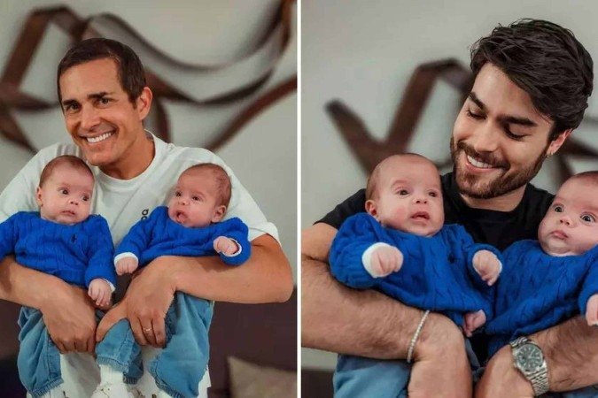 Siomar e Cássio agora são pais de gêmeos após inseminação feita em clínica americana -  (crédito: Reprodução Instagram)