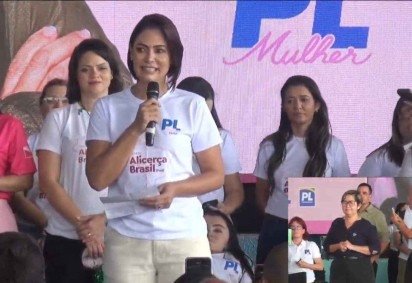 Michelle durante cerimônia do PL Mulher no Pará -  (crédito: Reprodução/YouTube)