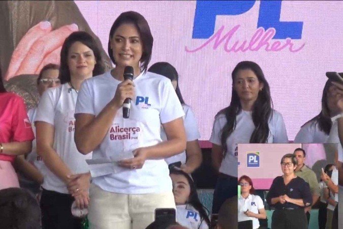 Michelle durante cerimônia do PL Mulher no Pará -  (crédito: Reprodução/YouTube)