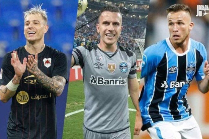 Roger Guedes (esquerda), Marcelo Grohe (meio) e Arthur Mello (direita) são potenciais reforços para o Grêmio na segunda janela da temporada - (crédito: Fotos: Roger Guedes - Reprodução / Instagram ; Marcelo - Lucas Uebel / Grêmio FBPA ; Arthur - Reprodução) Roger Guedes (esquerda), Marcelo Grohe (meio) e Arthur Mello (direita) são potenciais reforços para o Grêmio na segunda janela da temporada - (crédito: Fotos: Roger Guedes - Reprodução / Instagram ; Marcelo - Lucas Uebel / Grêmio FBPA ; Arthur - Reprodução)