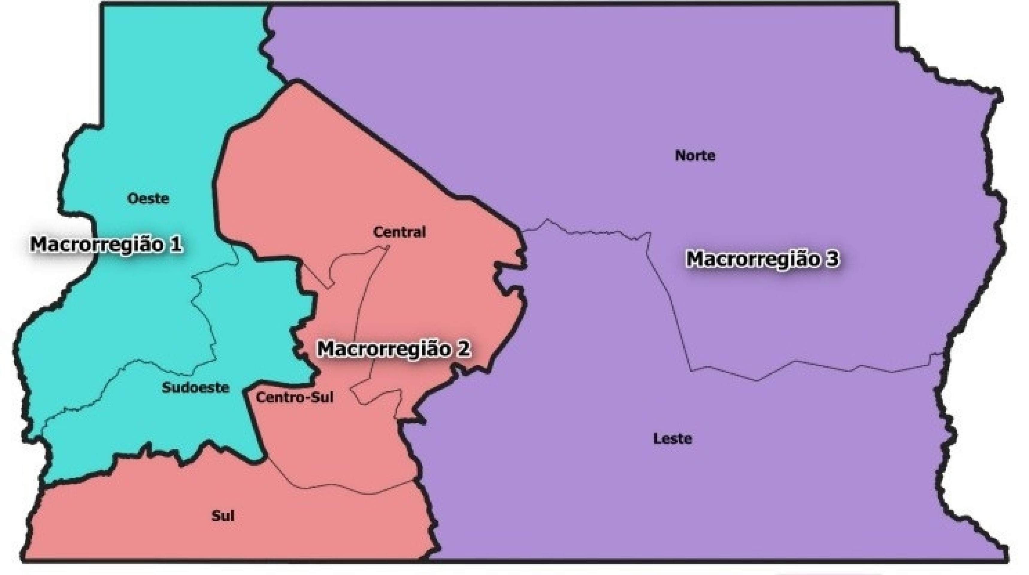 No Distrito Federal, a rede de atenção à saúde está estruturada em 7 regiões de Saúde, que estão organizadas em 3 macrorregiões: Macrorregião 1 (Regiões Oeste e Sudoeste), Macrorregião 2 (Regiões Central, Centro-sul e Sul) e Macrorregião 3 (Regiões Norte e Leste)