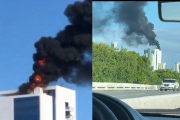 Fumaça preta em cobertura de prédio assusta moradores do Pina, em Recife -  (crédito: Redes sociais/X/Reprodução)