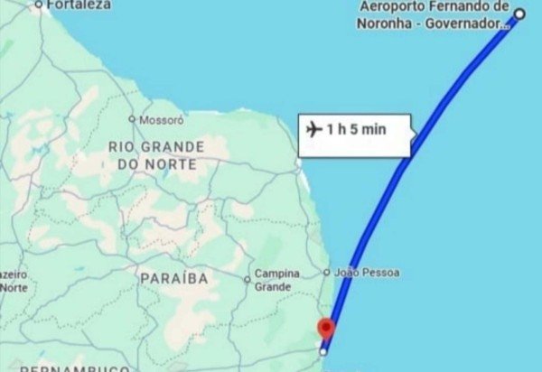 Trajeto entre Fernando de Noronha e Recife é de 500Km