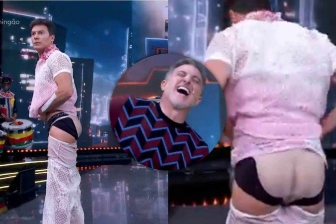 Rodrigo Faro abaixa as calças e exibe bumbum ao vivo na Globo - (crédito: Reprodução/TV Globo) Rodrigo Faro abaixa as calças e exibe bumbum ao vivo na Globo - (crédito: Reprodução/TV Globo)