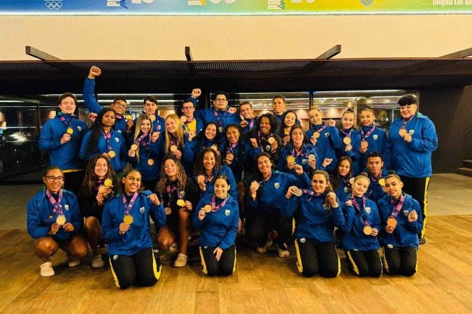 Time Brasil comemorou conquistas do dia na base da equipe em Assunção - (crédito: Divulgação/COB) Time Brasil comemorou conquistas do dia na base da equipe em Assunção - (crédito: Divulgação/COB)