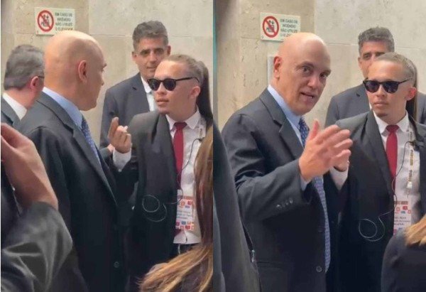 Alexandre de Moraes posa ao lado do humorista Mizael Silva, que se apresenta como "advogado de Xandão", durante evento do STF com influenciadores